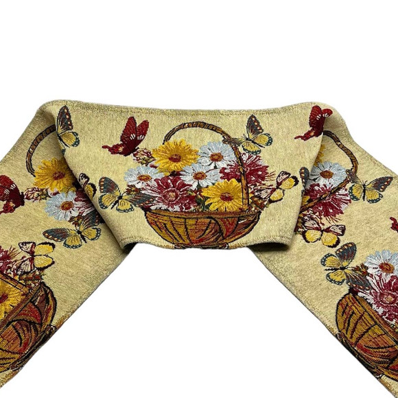 Everyday Tapestry Runner Baskets Butterflies Handmade in India - Picture 3 of 8